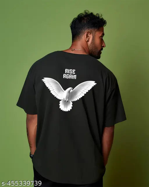 Men's oversized cotton-lycra t-shirt with printed sleeves and relaxed fit. Perfect for streetwear and everyday comfort. Available in sizes M, L, XL (India origin)