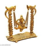 Golden brass antique finish Lord Ganesh Jhula Swing statuette, handcrafted in India