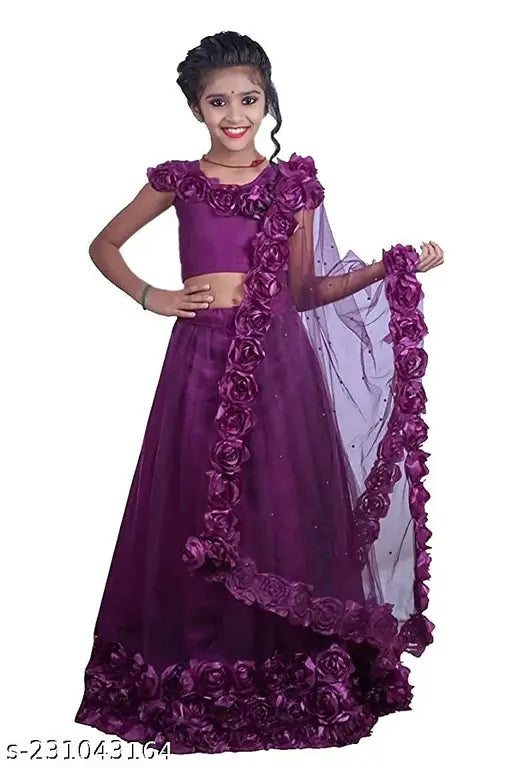 Baby Girls Net & Satin Lehenga Choli, soft net flower border, Indian festival wear