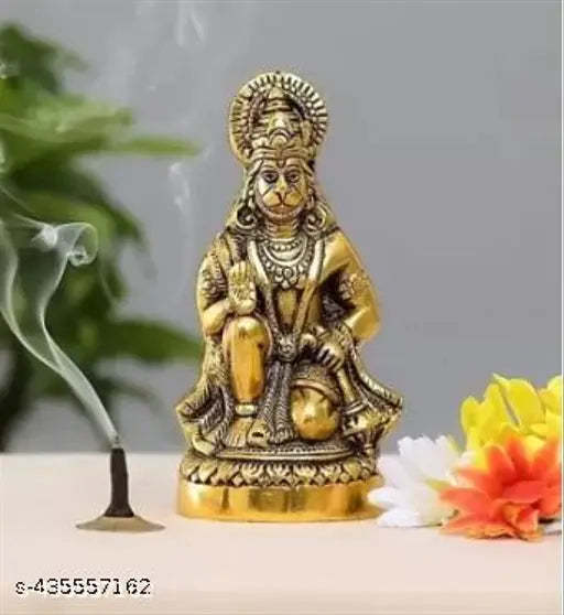 Brass Hanuman religious idol figurine, intricate Indian handcrafted artifact, 1.5cm tall on display