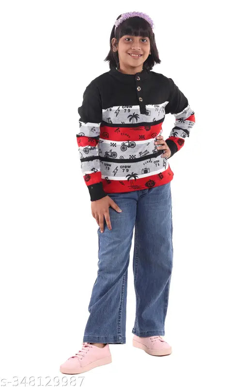 Offer boys and girls regular fit acrylic casual sweater with full sleeves, printed pattern for kids, India-made