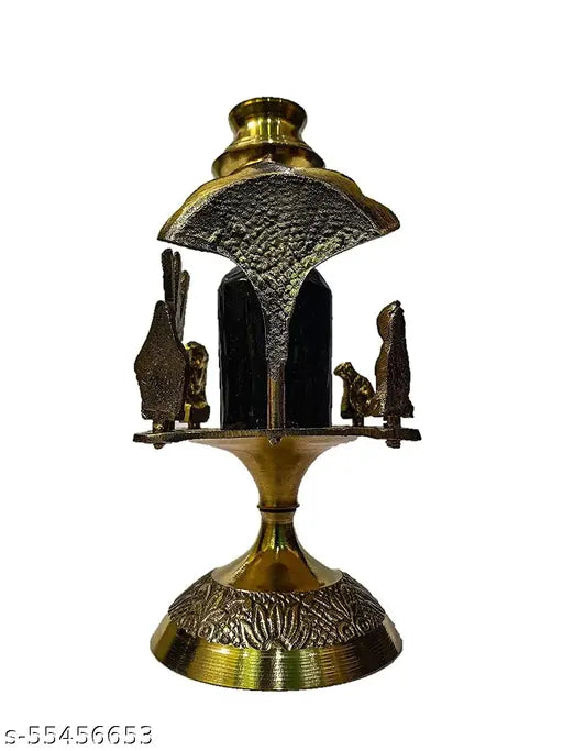 Brass Shivling with intricate design, multi-colored metal idol with parvati ganesh nandi shesha naag trishul abhishek patra, Kalash L X B X H 85cm x 75cm x 14cm