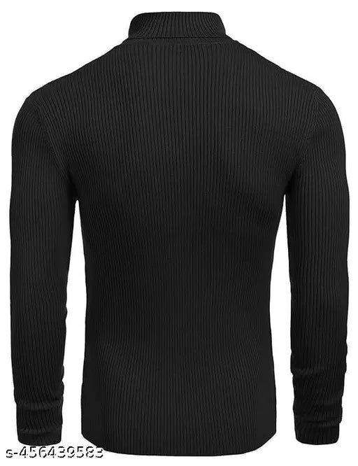 High neck black cotton t-shirt, urban forge men's style, long sleeves