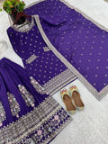 Purple embroidered party wear top with matching dupatta