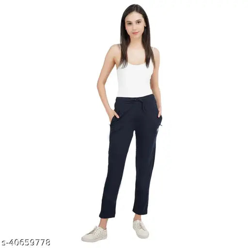 Cotton pajamas in navy blue, elastic waistband, long pants