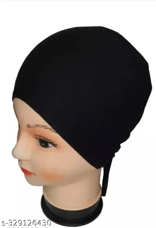 Cotton hijab cap, black with elastic strap