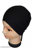 Cotton hijab cap, black with elastic strap