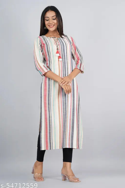 Striped cotton casual kurta for women, short sleeves, best quality product in low price, India origin