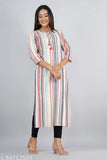 Striped cotton casual kurta for women, short sleeves, best quality product in low price, India origin