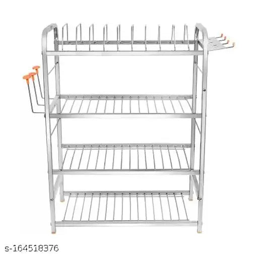 Stainless steel kitchen rack, 4-shelf, dish rack, plate stand, cutlery holder, modular storage, 31 x 24 inches