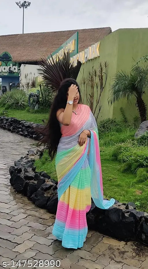 Georgette saree, colorful, with blouse piece
