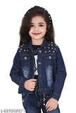 Blue denim jacket, young girl smiling