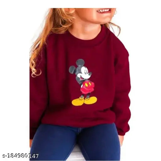 Fancy unisex child Micky Mouse pattern sweatshirt, wine color cotton fleece, long sleeves for comfy style