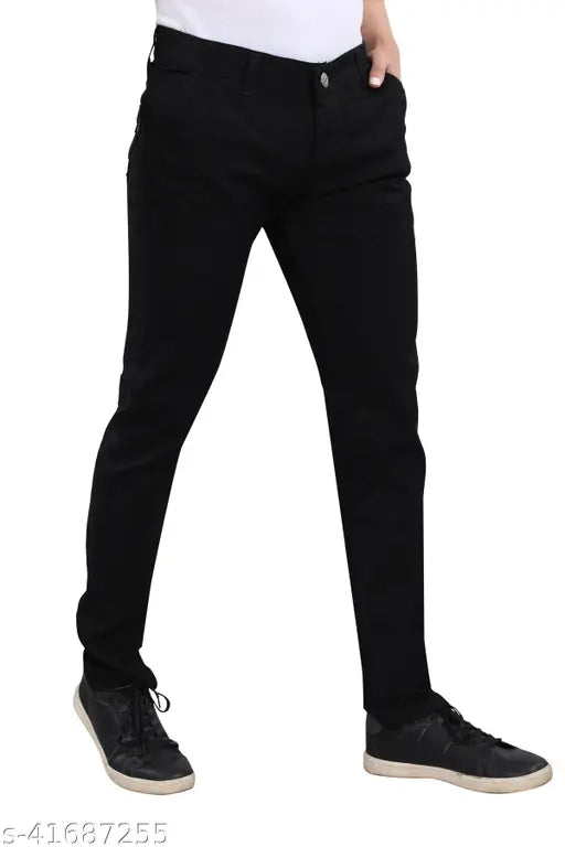 Black denim jeans for men by SEGVAY, ideal for streetwear or formal looks. Solid design in size 30 (waist 30in, length 42in), origin India