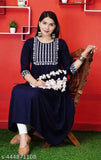 Black cotton embroidered kurti with floral patterns, cap sleeves
