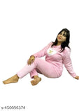 Baby pink women's woolen winter nightsuit, cozy long-sleeved pyjamas for cold weather, handmade Indian design
