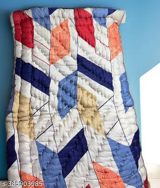 Fiber quilt, striped design with red, orange, and blue, high-quality Rajai fabric