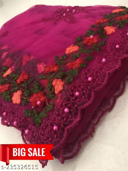 Silk blend embroidered net saree, free size Banita Superior Sarees from India