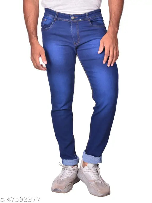 Denim dyed/washed men's jeans, crafted from cotton for comfort and style. Mid rise, regular fit with sizes: 28, 30, 32, 34, 36 (inches). Made in India