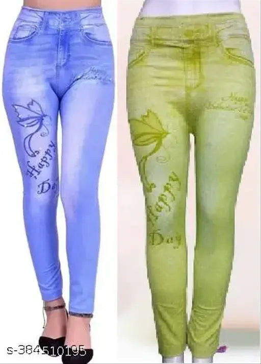 Solid lycra jeggings for women, denim style, slim fit, ankle length, 80% polyester, 20% spandex