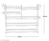 Stainless steel kitchen utensils rack with 5 shelves, wall mount design, plate and cutlery stand, 30L x 36H inches upper plate, modular storage system