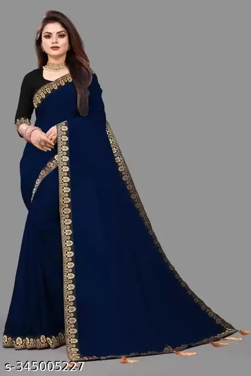 Blue Georgette saree with plain embroidery