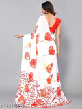 Georgette saree, multicolored floral pattern, lightweight material, suitable for casual and semi-formal events