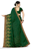 Vichitra Silk bottelgreen_nancy saree with Zari woven blouse, Indian made, free size, length 5.5m & blouse 0.8m