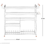 5 shelf stainless steel wall mount kitchen utensils rack with plate and cutlery stand, modular kitchen storage, dish rack, kitchen organizer, 30 x 30 inches, lower two plates