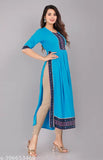 Rayon Naira Cut Dress, printed combo three-quarter sleeves, traditional Sanganeri Kurti from India