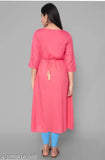 Women's long viscose rayon Aline kurta, coral color