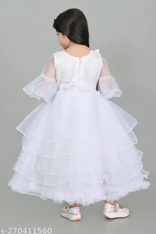 Pure net party dress for girls, printed three-quarter sleeves, made in India