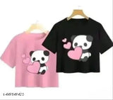 Cotton blend girls/women's crop T-shirts, printed net pattern, short sleeves. Premium quality, genuine material, comfortable for casual and party wear. Pack of 2, size M (38in bust, 18in length), XL (42in bust, 20in length), XXL (44in bust, 21in length). Made in India