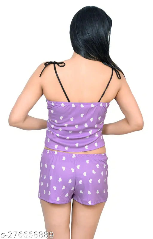 Printed silk blend shoulder strap babydoll nightdress lingerie, perfect for honeymoon, wedding, or romantic nights, handcrafted in India