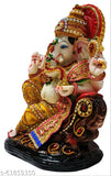 Resin Ganesh Murti Statue, 19cm x 25cm x 12cm, vibrant multicolor Ganesha Idol in Ashirwada Mudra with hand-picked stones, ideal for puja room or home decoration