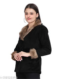 Black fur jacket, faux fur trim