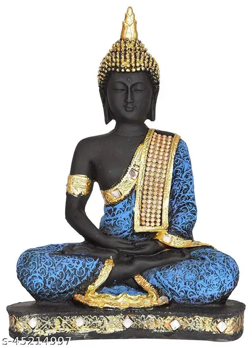 Blue-black poly resin Buddha statue decorative showpiece, 10cmx24cmx16cm, symbolizing peace & tranquility