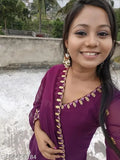 Purple chiffon kameez, falsa embroidered sleeves