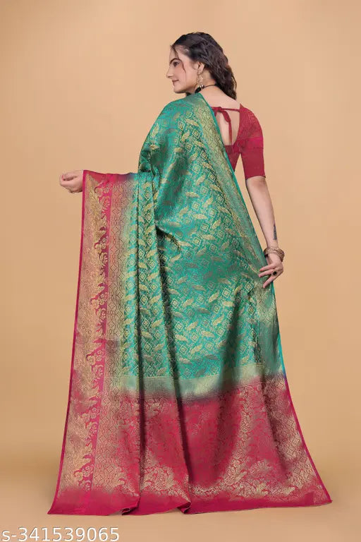 Red and green Kanjiveram silk saree with blouse