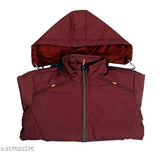 Red jacket, hooded, with zipper closure