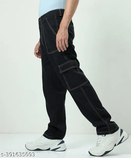 Black denim six-pocket baggy for boys, casual wear jeans in size fits 28-32 (28in/36in/10in, 30in/36in/10in, 32in/36in/10in), India origin