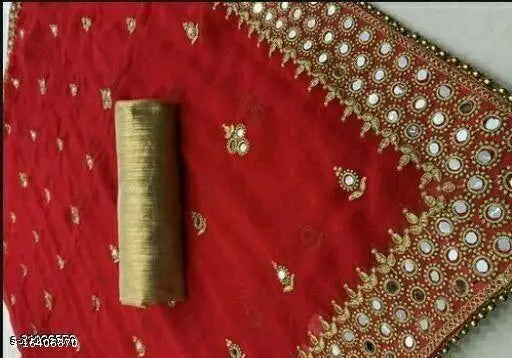 Red mirror work saree