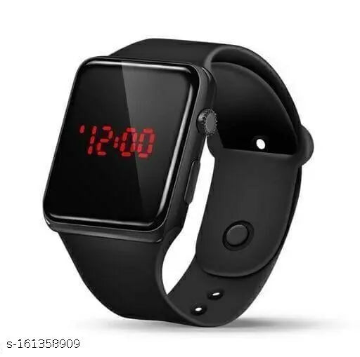 Classy digital watch, black strap, LED band, with sport and kids appeal