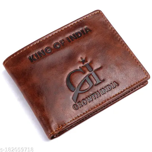 Stylish leather wallet, solid pattern, 2 compartments, free size (Length 11cm x Width 2cm), Growth India presented by genuine leather