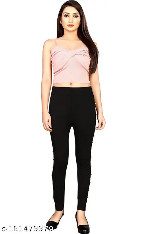 Cotton blend jeggings for women and girls, solid net, comfortable yoga wear for ladies