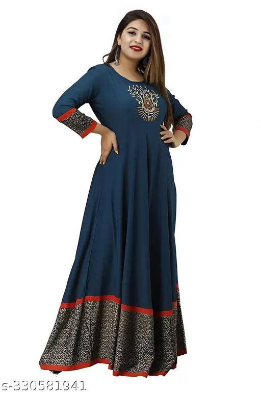 Rayon, embroidered blue gown with red border bottom, Vaisshali Creation design