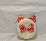 Kid's jute side bag with bow, cute design