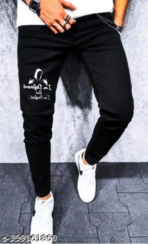 Men's Denim Printed Slim Fit Jeans, 81% Cotton, 17% Polyester, 2% Elastane. Stylish mid-rise jeans with zip fly and flat-front design. Machine washable, comfortable for daily wear or parties. Size: 28, 30, 32 (waist 28/30/32, length 39 in, hip 30/32/34). Origin: India