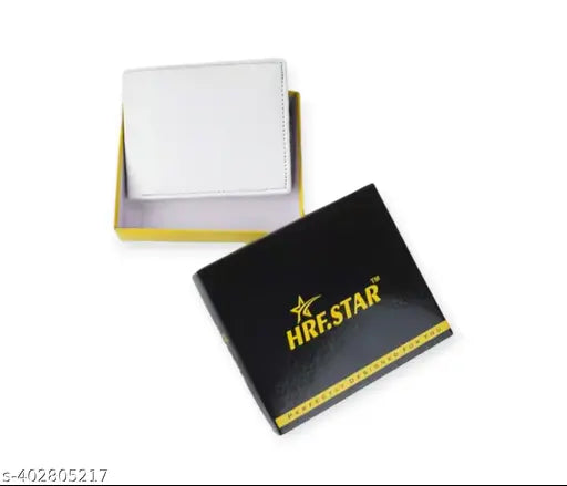 Trendy men's white faux leather wallet, bi-fold design with card slots, currency compartments, and secret pockets