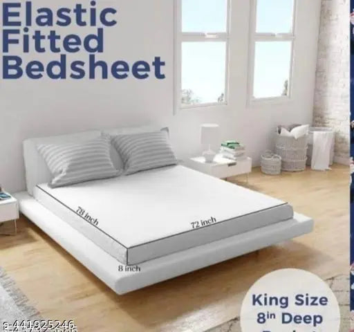 Glace Cotton striped supersoft fitted queen size bedsheet with elastic & 2 pillow covers, ideal for adult summer use